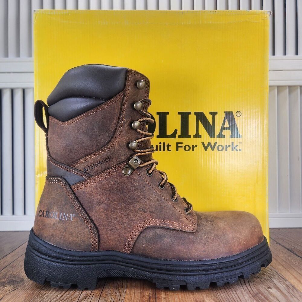 Carolina 8" Waterproof Steel Toe Work Boots Men's 8 EE Wide Brown Leather CA3524